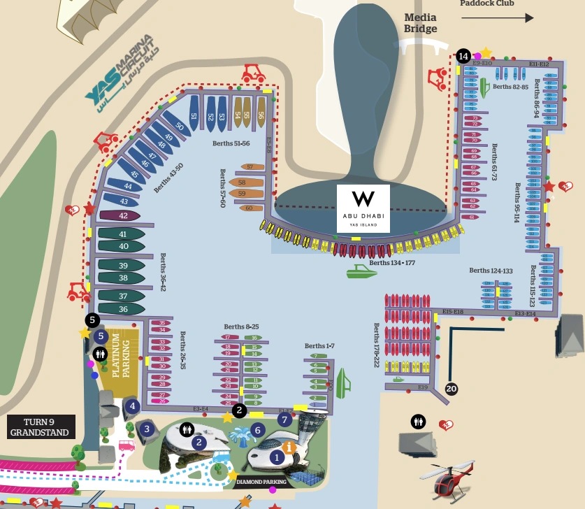 Yas Marina Circuit floating docks and numbered yacht berths
