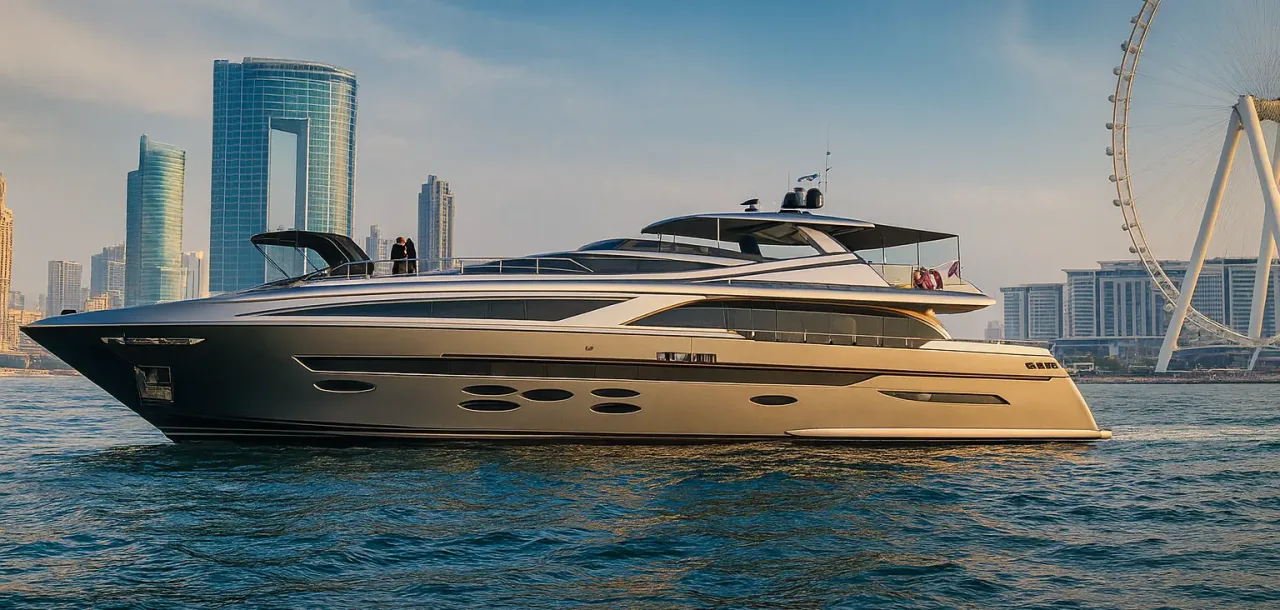 Elite Pearl Charter yacht cruising the Dubai coastline