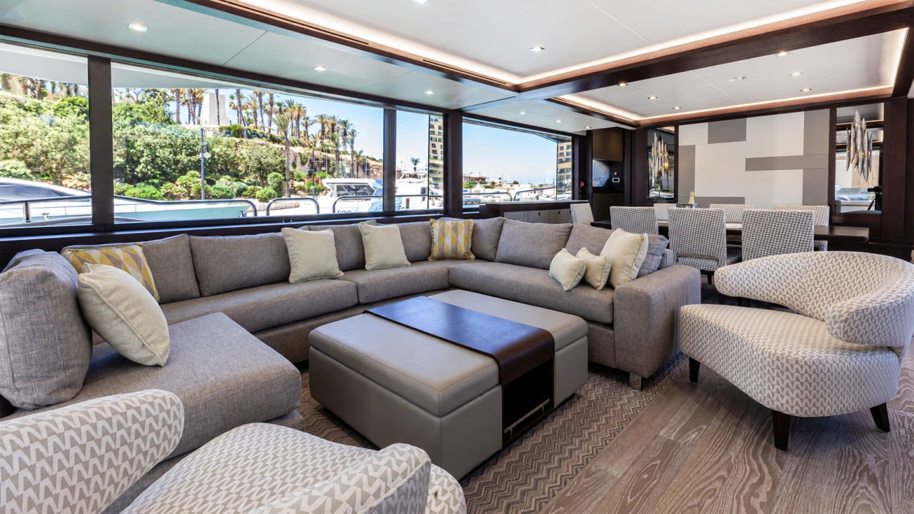 Comfortable lounge aboard a luxury yacht