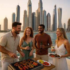 A group enjoying a custom trip with one of the best yacht rental companies in Dubai.